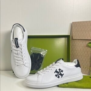 New Tory Burch White and Black Logo Sneakers